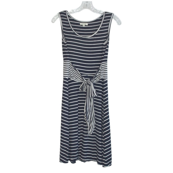 Max Studio navy & white striped tie front jersey knit midi dress, size XS - Picture 1 of 10
